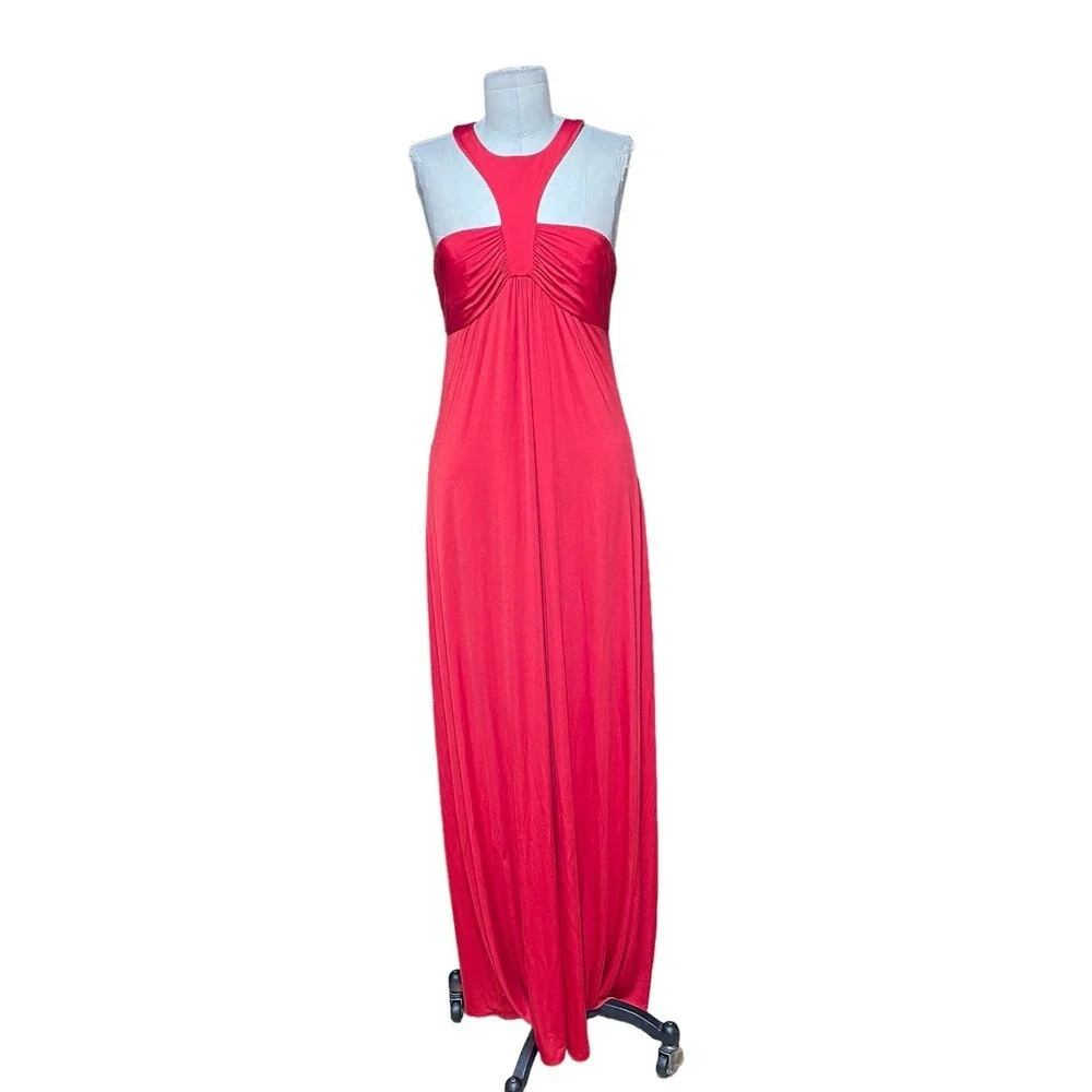 JAY GODFREY Halter Neck Jersey Red Maxi Dress Gown Size 6